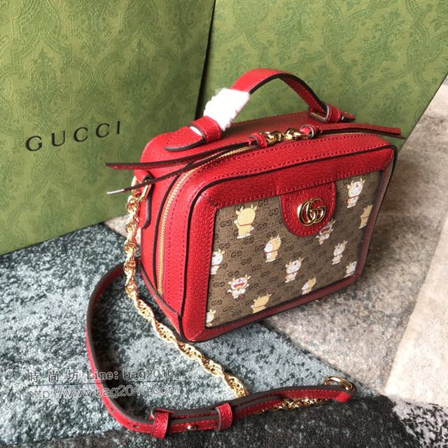 Gucci专柜新款女包, 古驰哆啦A梦牛角方正邮差包 Gucci手提肩背斜挎包 655596  gdj1586